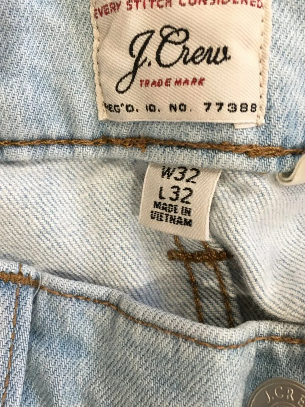 J CREW 484 Slim Light Wash Distressed 5 Pocket Logo Hardware Jeans